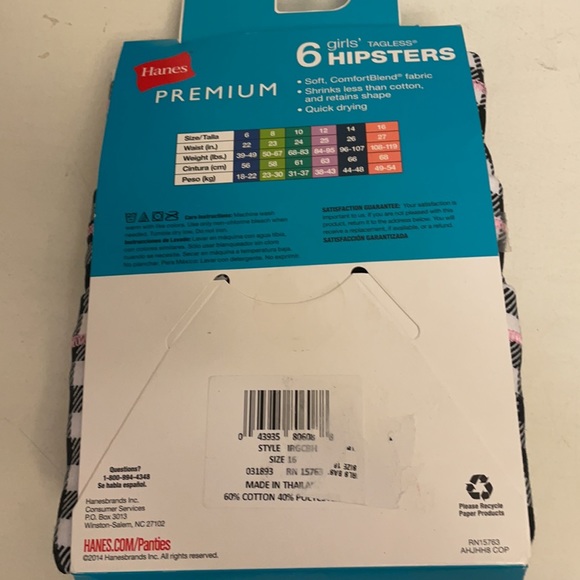 New Hanes 6 girls hipsters size 16. - Picture 3 of 5